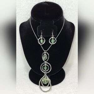 CATO Green and Silver Beaded Necklace and Dangle Earrings Set / Pierced